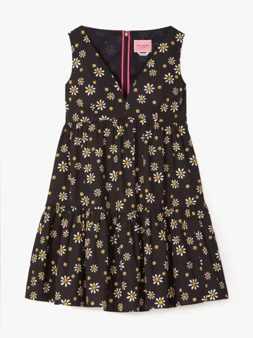 Kate Spade Daisy Dots Vineyard Tiered Sleeveless Cotton Blend Mini Dress Black 6